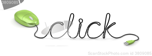 Image of mouse with cable text click