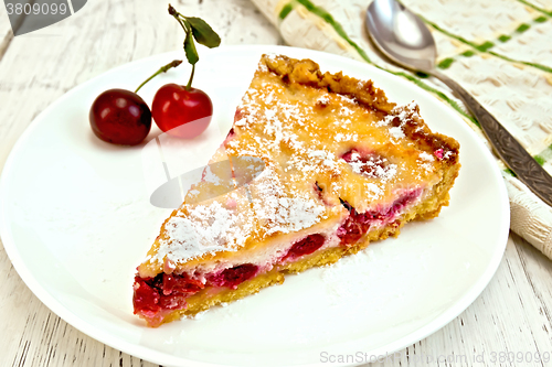 Image of Pie cherry with sour cream on board