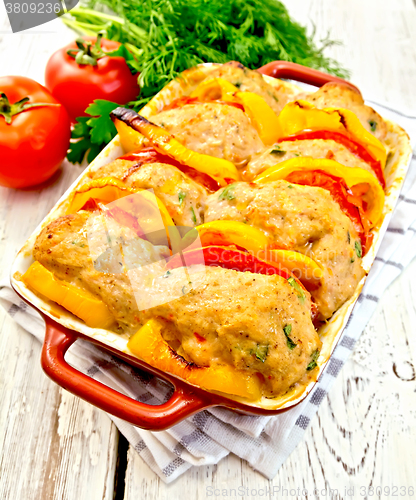 Image of Cutlets of turkey in pan on light board