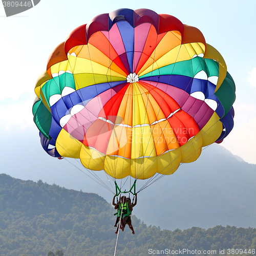 Image of Parasailing in a blue sky