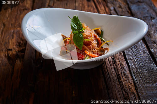 Image of Glass noodles with mushrooms and vegetables. 