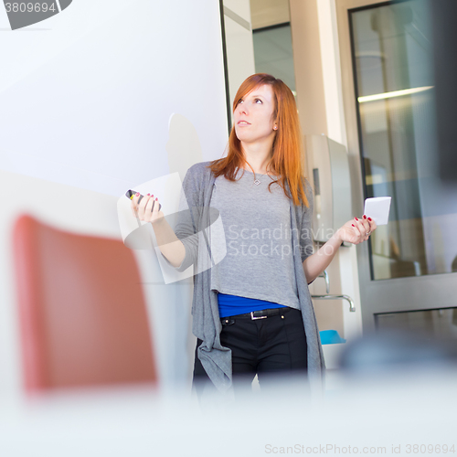 Image of Businesswoman giving a talk.