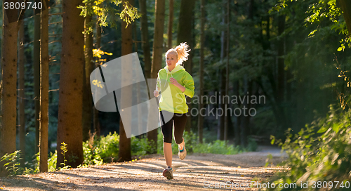 Image of Pretty young girl runner in the forest. 