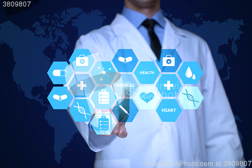 Image of Medical doctor working with healthcare icons. Modern medical technologies concept