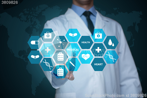 Image of Medical doctor working with healthcare icons. Modern medical technologies concept