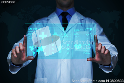 Image of Doctor working on a virtual screen. medical technology concept. pulse