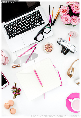 Image of Still life of fashion woman, objects on white