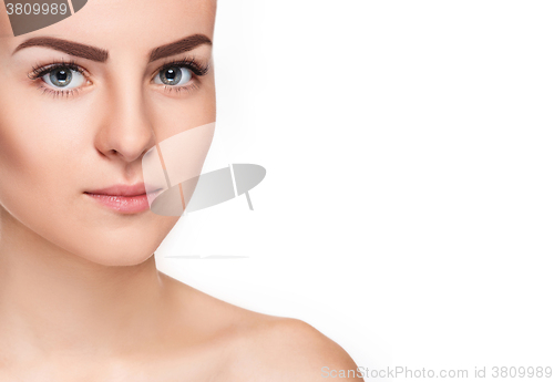Image of The beautiful face of young woman with cleanf fresh skin 