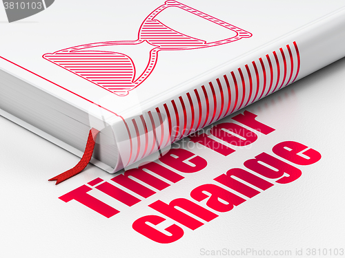 Image of Time concept: book Hourglass, Time For Change on white background