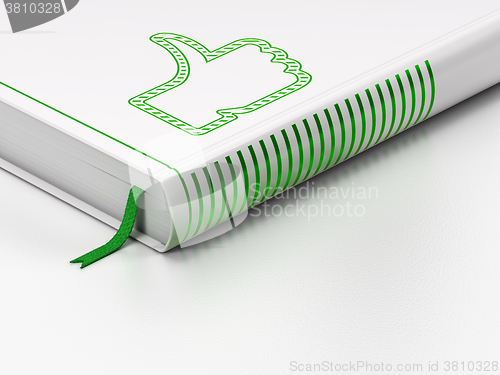 Image of Social network concept: closed book, Thumb Up on white background