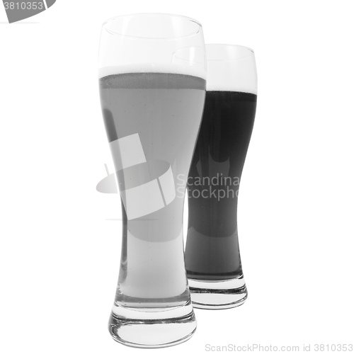 Image of Black and white Two glasses of German beer