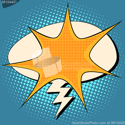 Image of explosion and lightning comic bubble retro background for text