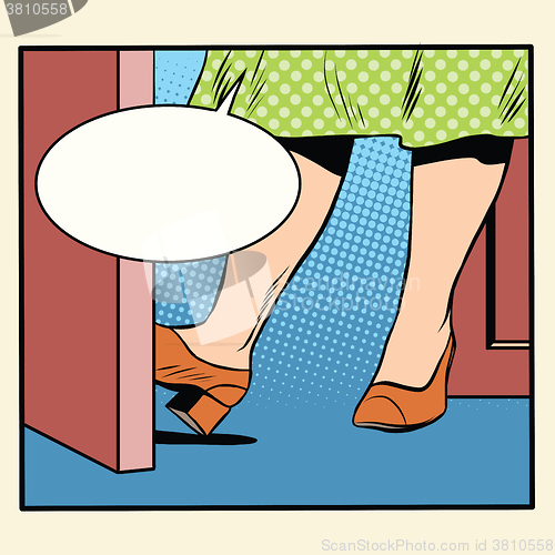 Image of Retro woman holding the door open