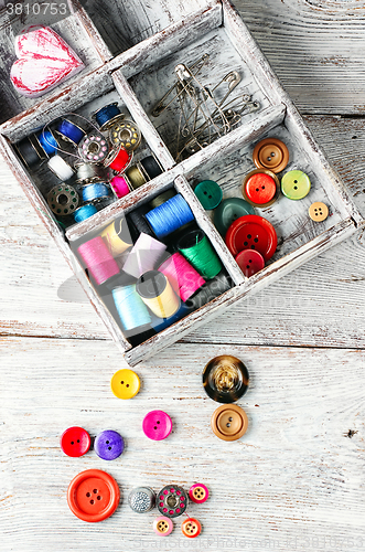 Image of Buttons and spool of thread