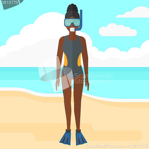 Image of Woman with swimming equipment.