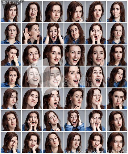 Image of Set of young woman\'s portraits with different emotions