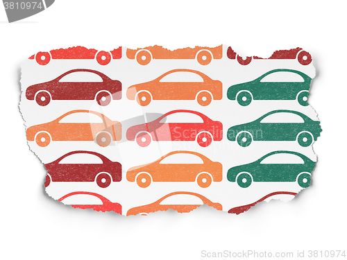 Image of Travel concept: Car icons on Torn Paper background