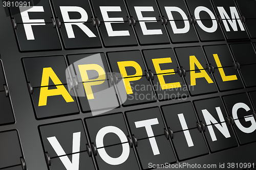 Image of Political concept: Appeal To Be Calm on airport board background