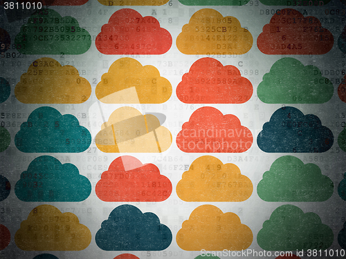 Image of Cloud computing concept: Cloud icons on Digital Paper background