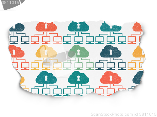 Image of Cloud networking concept: Cloud Network icons on Torn Paper background