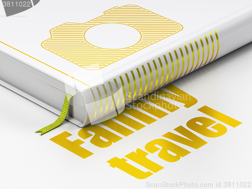 Image of Travel concept: book Photo Camera, Family Travel on white background