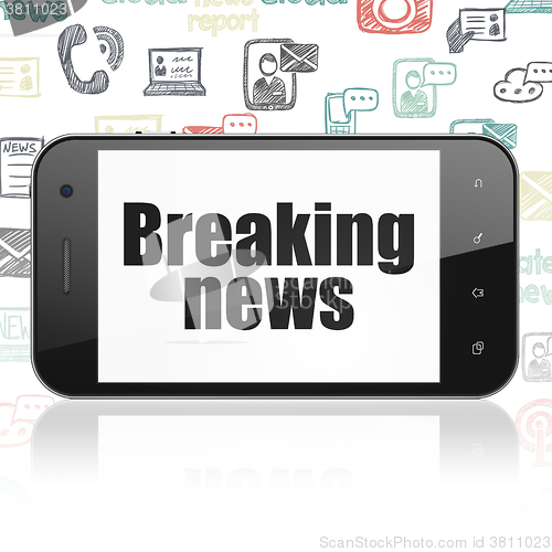 Image of News concept: Smartphone with Breaking News on display