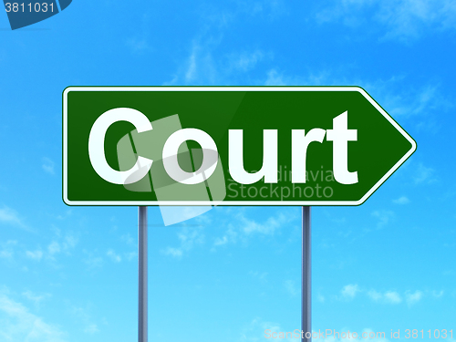 Image of Law concept: Court on road sign background