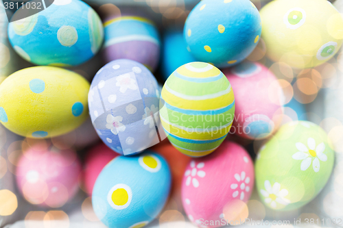 Image of close up of colored easter eggs