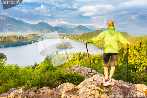 Image of Tracking round Bled Lake in Julian Alps, Slovenia.
