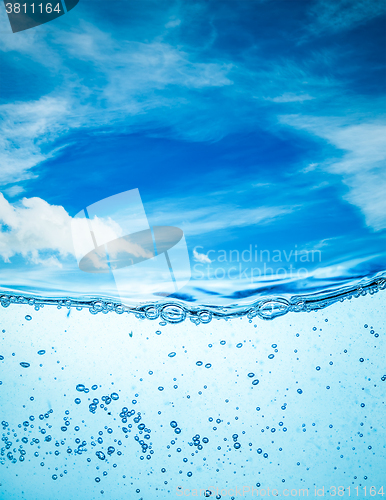 Image of Close up water on a background of blue sky