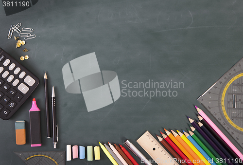 Image of School board with pens and a ruler