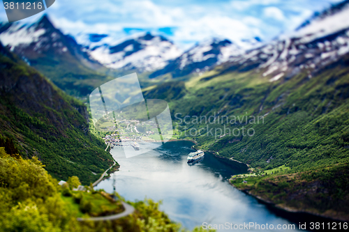 Image of Geiranger fjord, Norway (tilt shift lens).