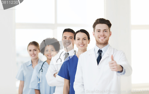 Image of group of happy doctors at hospital