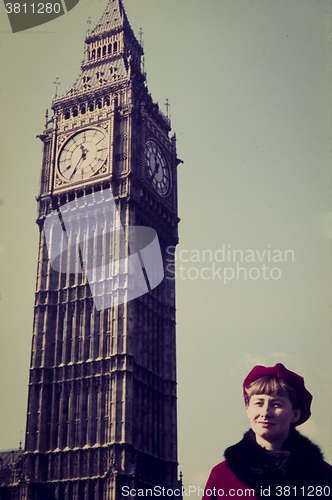 Image of Original vintage colour slide from 1960s, young woman poses for 