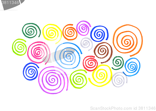 Image of Abstract colorful curl shapes on white