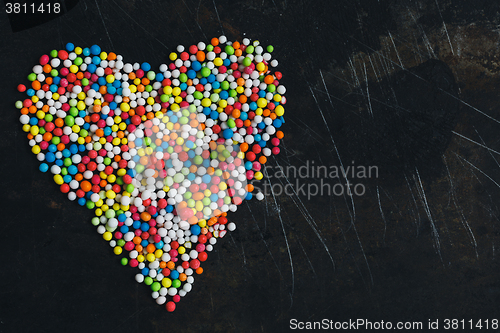 Image of Colorful Sugar Balls in the form of heart.