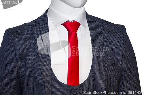 Image of Blue man suit with red tie