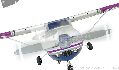 Image of Front of Cessna 172 Single Propeller Airplane On White