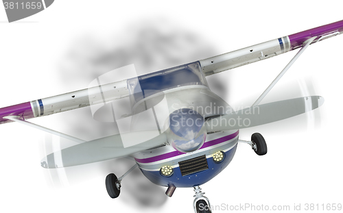 Image of Cessna 172 Front With Smoke Coming From Engine on White