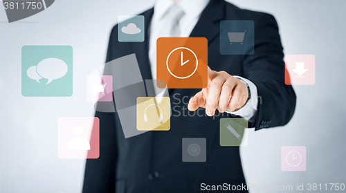Image of close up of man pointing finger to