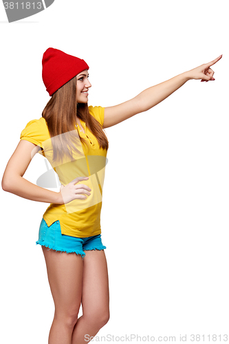 Image of Teen funky girl standing with a frame