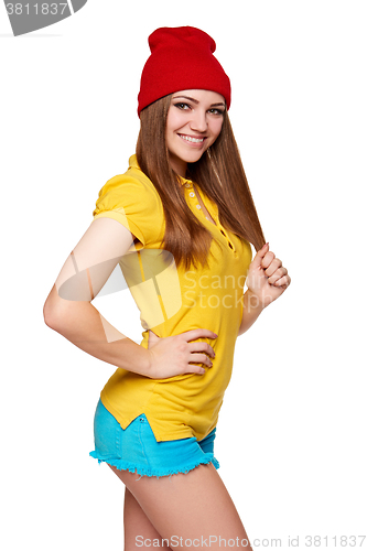 Image of Teen funky girl standing with a frame