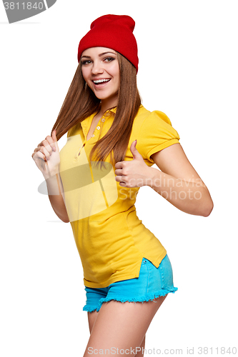 Image of Teen funky girl standing with a frame