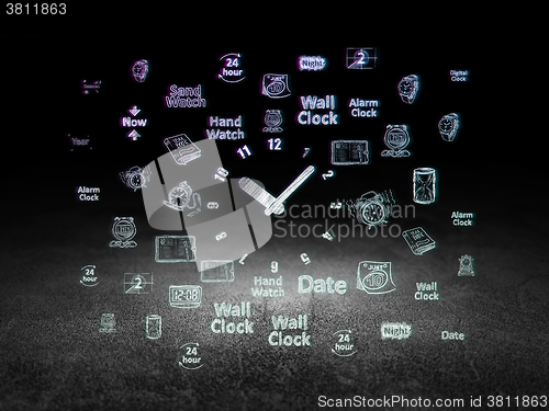 Image of Time concept: Clock in grunge dark room