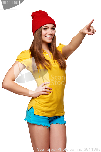 Image of Teen funky girl standing with a frame