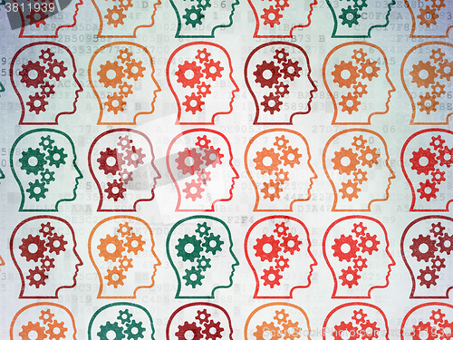 Image of Advertising concept: Head With Gears icons on Digital Paper background