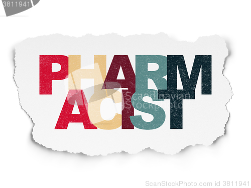 Image of Health concept: Pharmacist on Torn Paper background