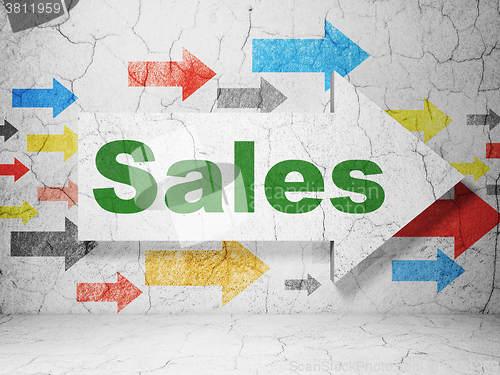 Image of Marketing concept: arrow with Sales on grunge wall background