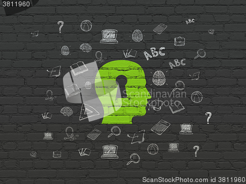 Image of Learning concept: Head With Keyhole on wall background