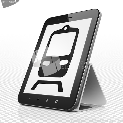 Image of Tourism concept: Tablet Computer with Train on display